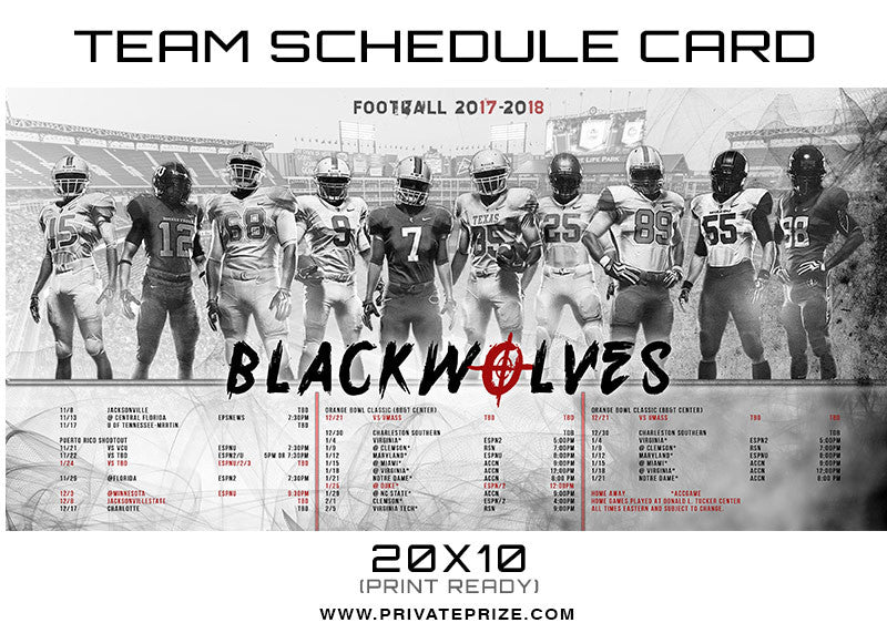 BlackWolves Team Schedule Card - Photography Photoshop Template