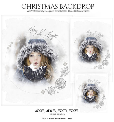 Merry and Bright Christmas Digital Backdrop - Photography Photoshop Template