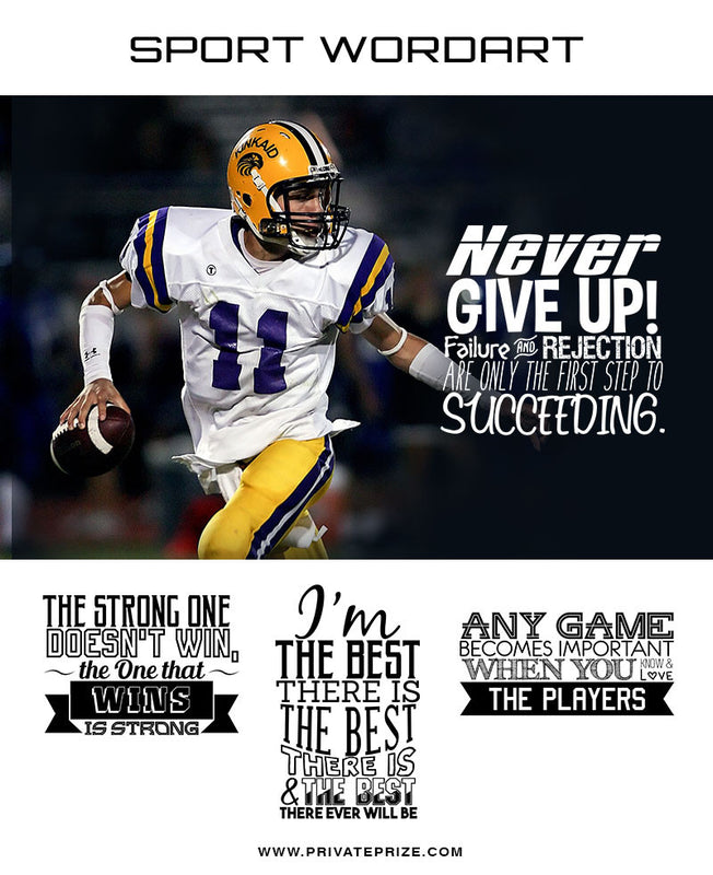 Sports Word Art Overlays - Never Give Up - Photography Photoshop Template