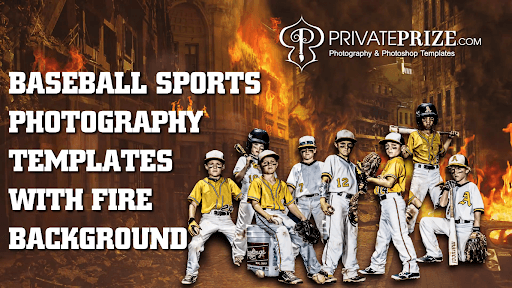 Baseball sports photography templates with Fire background
