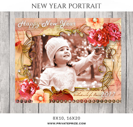 Floral Wish New Year Portrait - Photography Photoshop Templates