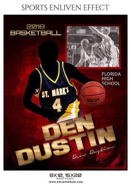 DEN DUSTIN BASKETBALL SPORTS MEMORY MATE - Photography Photoshop Template