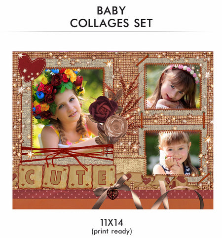 Baby Collage Set - Cute Baby - Photography Photoshop Template