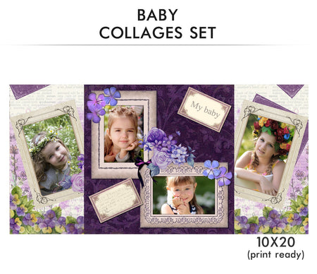 Baby Collage Set - Pretty Purple - Photography Photoshop Template