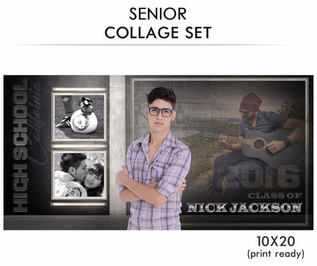 Nick - Senior Collage Photoshop Template - Photography Photoshop Template