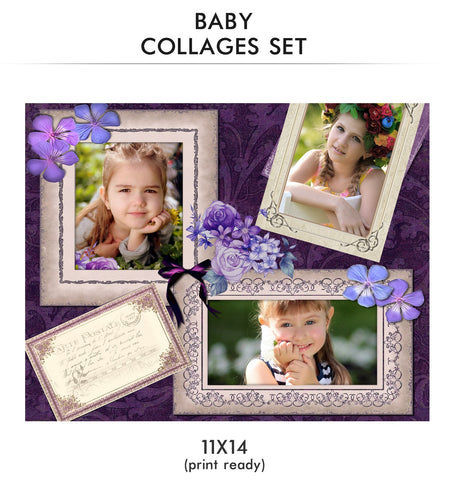 Baby Collage Set - Pretty Purple - Photography Photoshop Template