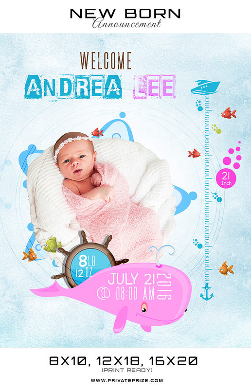 New Born Announcement - Under Water Theme - Photography Photoshop Template
