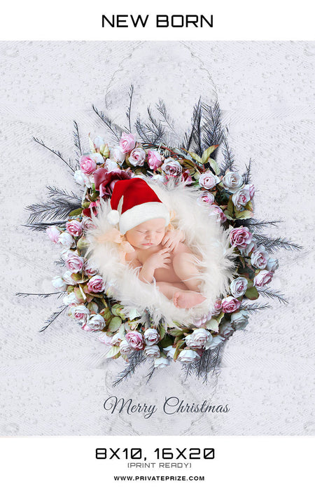 New Born Pink Rose Wreath - Digital Backdrop - Photography Photoshop Template