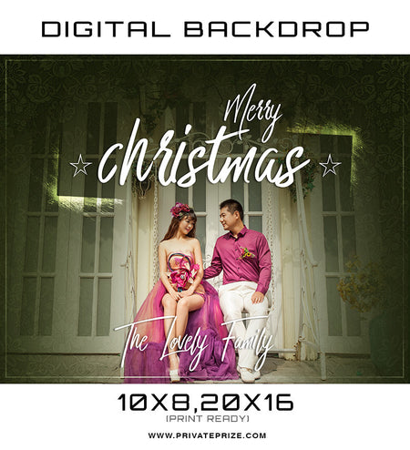 Merry Christmas The Lovely Family Digital Backdrop Template - Photography Photoshop Template