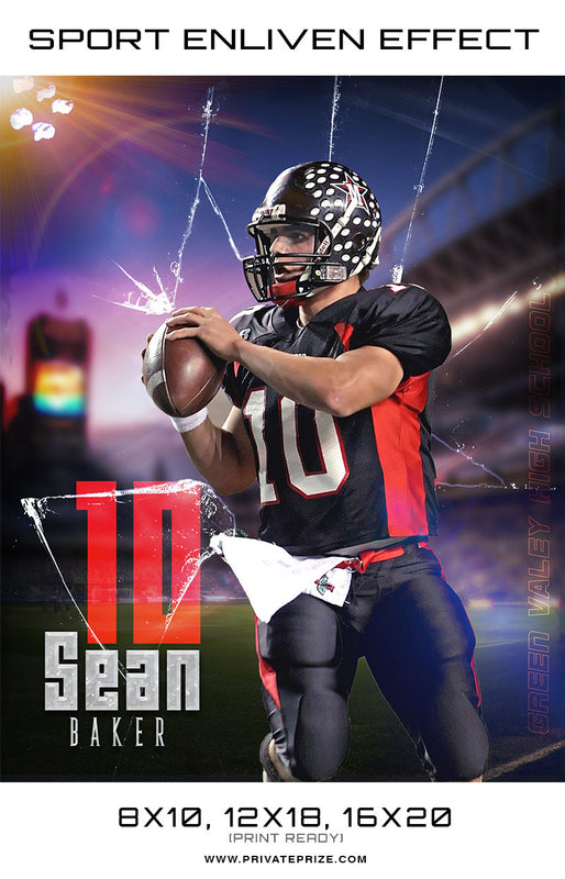 Sean Baker Football Glass Broken Sports Template -  Enliven Effects - Photography Photoshop Template