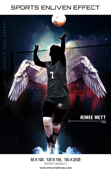 Aimee Volleyball Angel Queens High School Sports Template -  Enliven Effects - Photography Photoshop Template