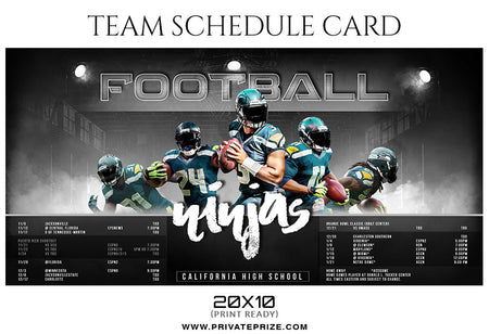 Football Ninjas Team Sports Schedule Card Photoshop Templates - Photography Photoshop Template