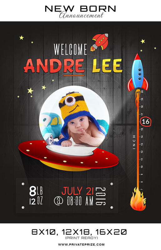 New Born Announcement - Spaceship Theme - Photography Photoshop Template