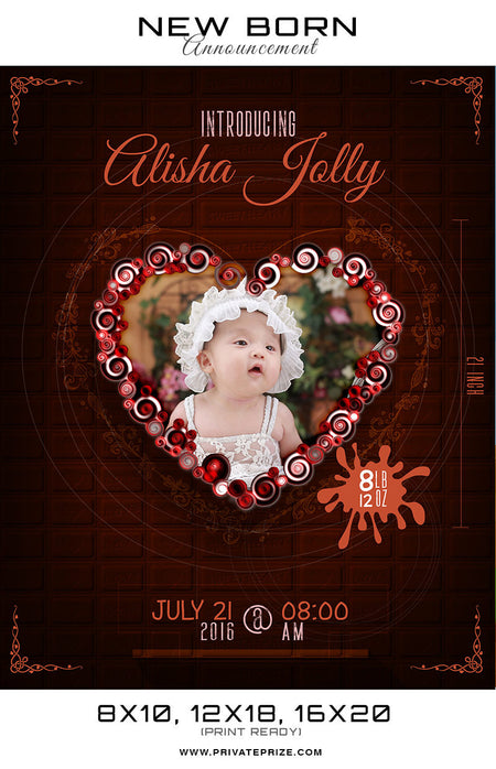 New Born Announcement - Chocolate Theme - Photography Photoshop Template