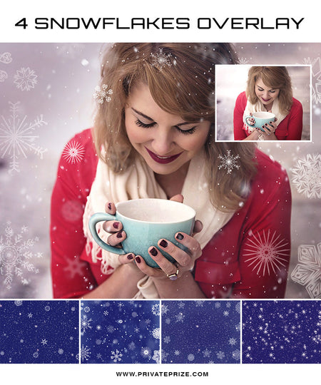 Set of 4 Snowflakes Overlay - Winter and Christmas prop - Photography Photoshop Template