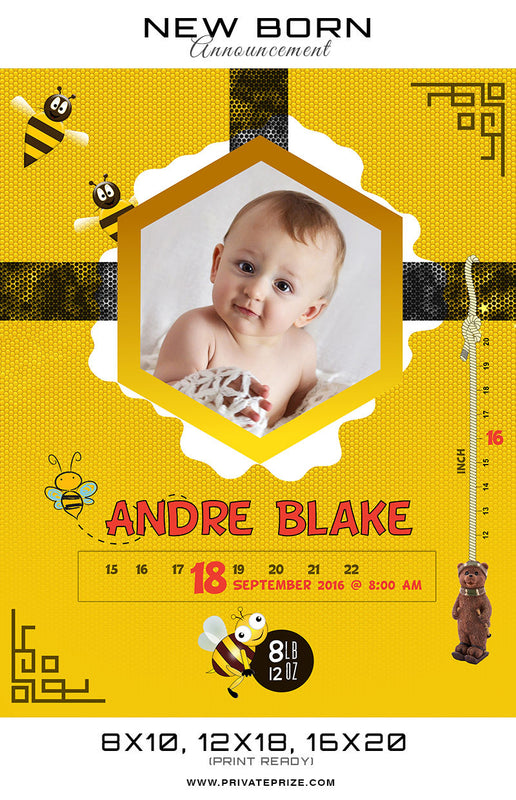 New Born Announcement - Honey Bee Theme - Photography Photoshop Template