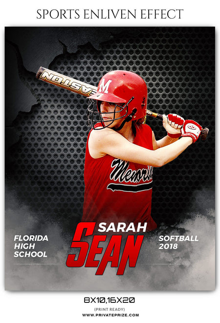 SARAH SEAN -SOFTBALL- SPORTS ENLIVEN EFFECT - Photography Photoshop Template