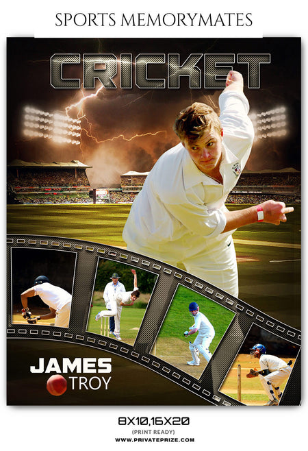 JAMES TROY  - CRICKET SPORTS MEMORY MATE - Photography Photoshop Template