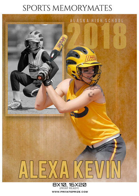 Alexa Kevin - Softball Sports Memory Mates Photography Template - Photography Photoshop Template
