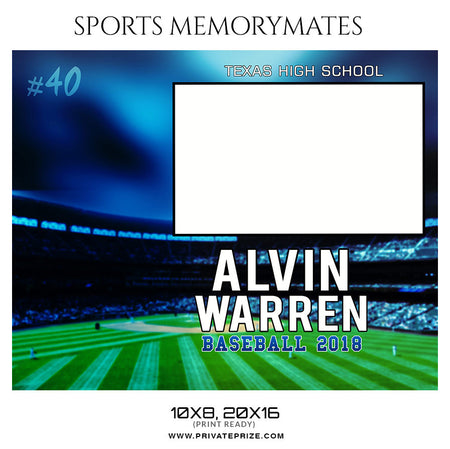 Alvin Warren Baseball Sports Memory Mate Photoshop Template - Photography Photoshop Template