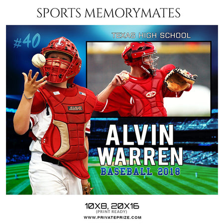 Alvin Warren Baseball Sports Memory Mate Photoshop Template - Photography Photoshop Template