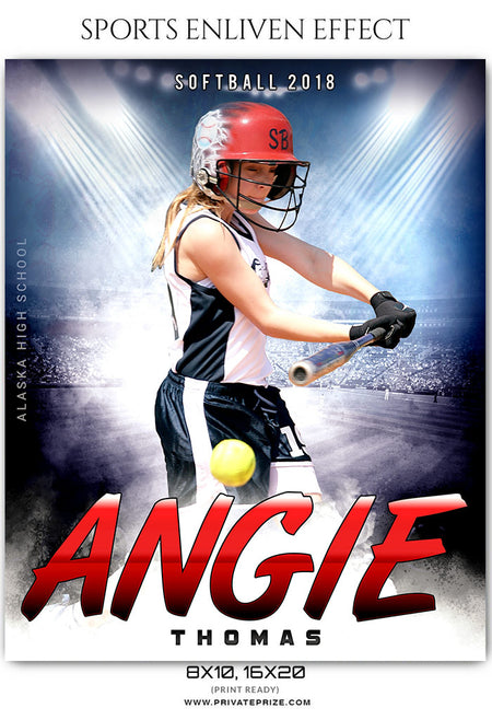 Angie Thomas - Softball Sports Enliven Effects Photoshop Template - Photography Photoshop Template