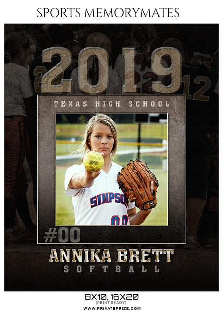 Annika Brett - Softball Sports Memory Mates Photography Template - PrivatePrize - Photography Templates