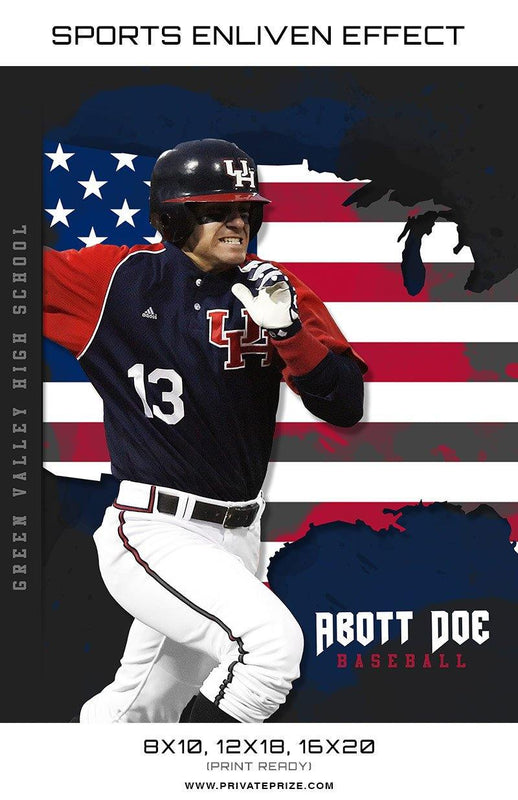 Abot Baseball USA Flag Sports Template -  Enliven Effects - PrivatePrize - Photography Templates