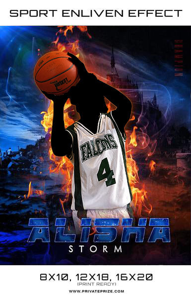 Alisha Storm Fire Effect Basketball High School Sports Template -  Enliven Effects - Photography Photoshop Template