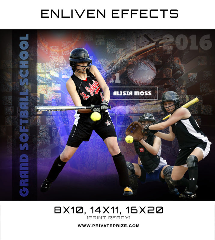 Alisia Grand Softball School Sports Template -  Enliven Effects - Photography Photoshop Template