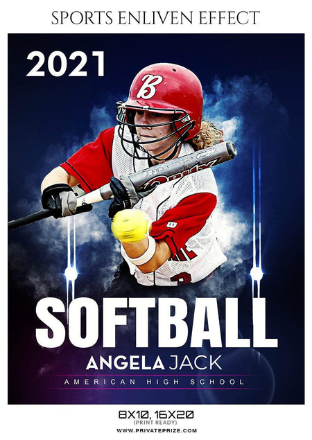 Angela jack - Softball Sports Enliven Effect Photography template - PrivatePrize - Photography Templates