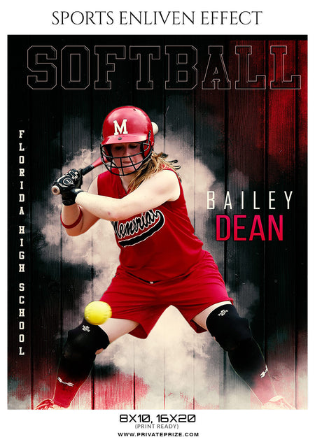 Bailey Dean Softball Enliven Effects Sports Photoshop Template - Photography Photoshop Template