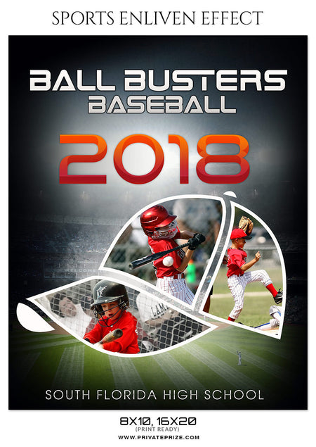 BALL BUSTERS-BASEBALL- SPORTS ENLIVEN EFFECT - Photography Photoshop Template