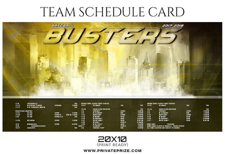 Baseball Busters - Team Sports Schedule Card Photoshop Templates - Photography Photoshop Template