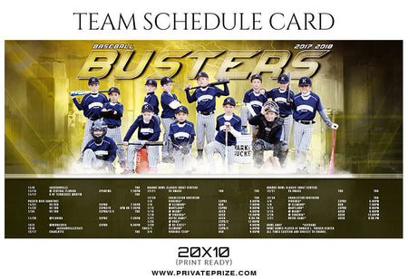 Baseball Busters - Team Sports Schedule Card Photoshop Templates - Photography Photoshop Template