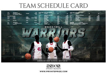 Basketball Warriors - Team Sports Schedule Card Photoshop Templates - PrivatePrize - Photography Templates