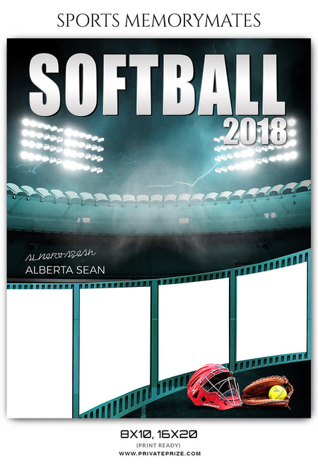Alberta Sean Softball Sports Memory Mates Photoshop Template - Photography Photoshop Template