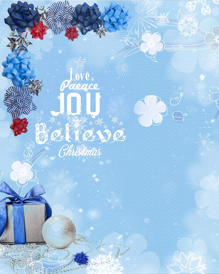 Love Peace Christmas Digital Backdrop Blue - Photography Photoshop Template