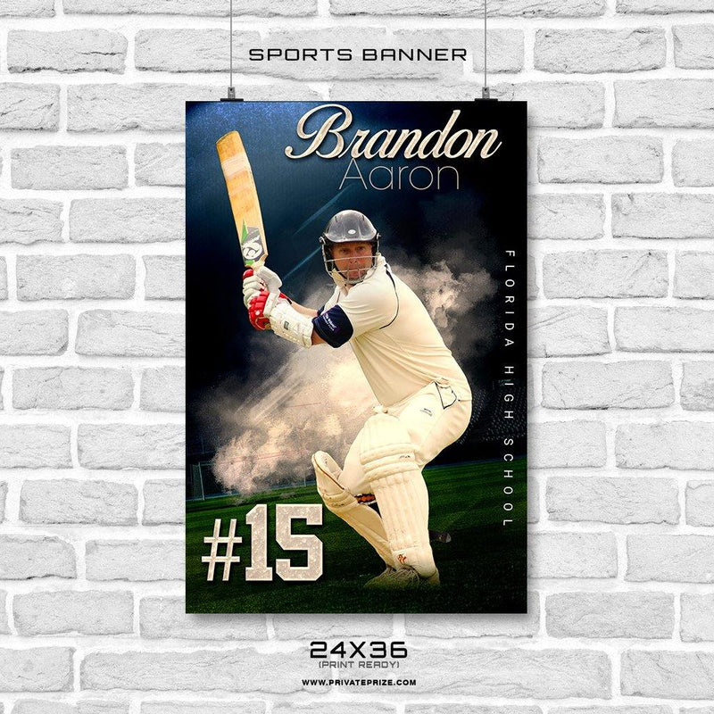 Brandon Aaron - Cricket Enliven Effects Sports Banner Photoshop Template - PrivatePrize - Photography Templates