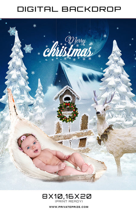 Baby Christmas Digital Backdrop Snow Photographer Template - Photography Photoshop Template