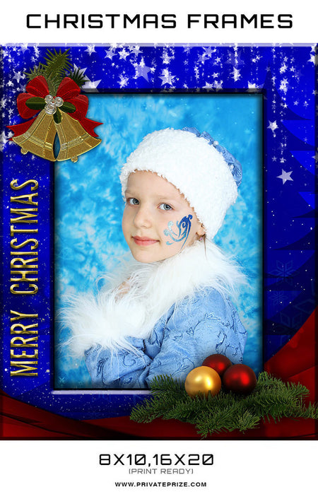 Blue Christmas Frame Digital Backdrop - Photography Photoshop Template