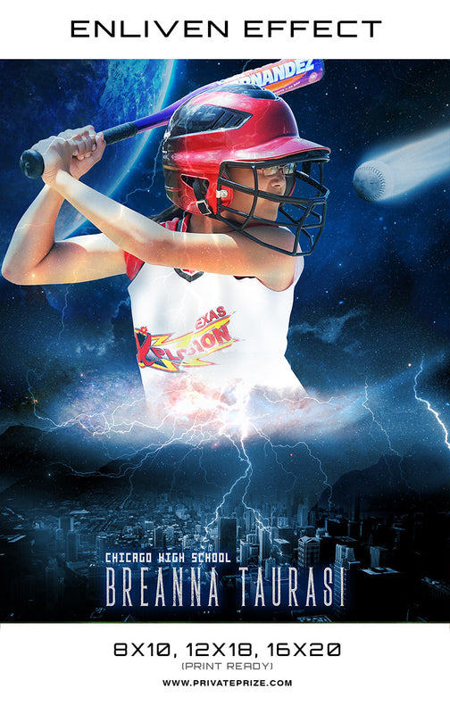 Breanna Softball Chicago High School Sports Template -  Enliven Effects - Photography Photoshop Template