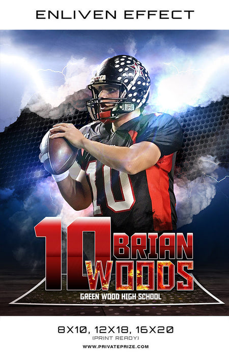 Brian Green Wood High School Football Sports Template -  Enliven Effects - Photography Photoshop Template