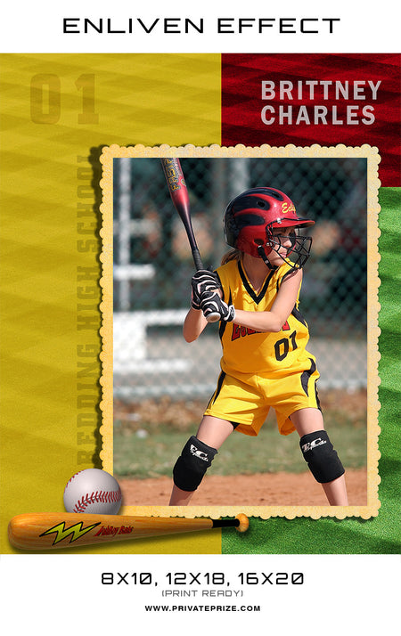 Brittney Bedding Softball High School Sports Template -  Enliven Effects - Photography Photoshop Template