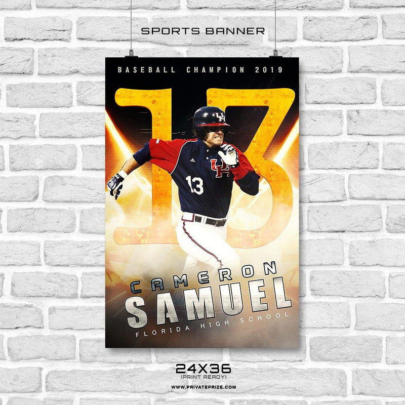 Cameron Samuel - Baseball Sports Banner Photoshop Template - PrivatePrize - Photography Templates