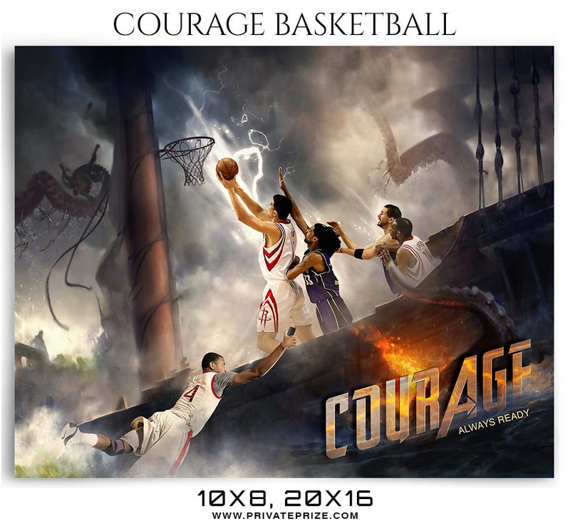 COURAGE BASKETBALL THEMED SPORTS PHOTOGRAPHY TEMPLATE - Photography Photoshop Template