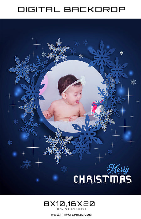 Christmas Baby Blue Frame Back Drop Template - Photography Photoshop Template