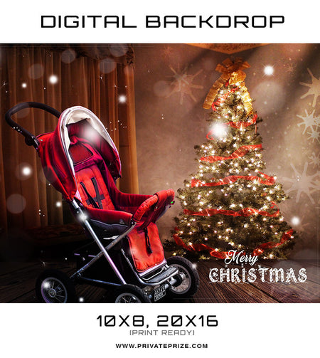 Christmas Baby Stroller Back Drop Template - Photography Photoshop Template