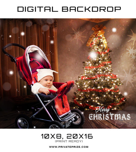 Christmas Baby Stroller Back Drop Template - Photography Photoshop Template