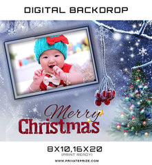 Christmas Blue Digital Backdrop Frame Photographer Template